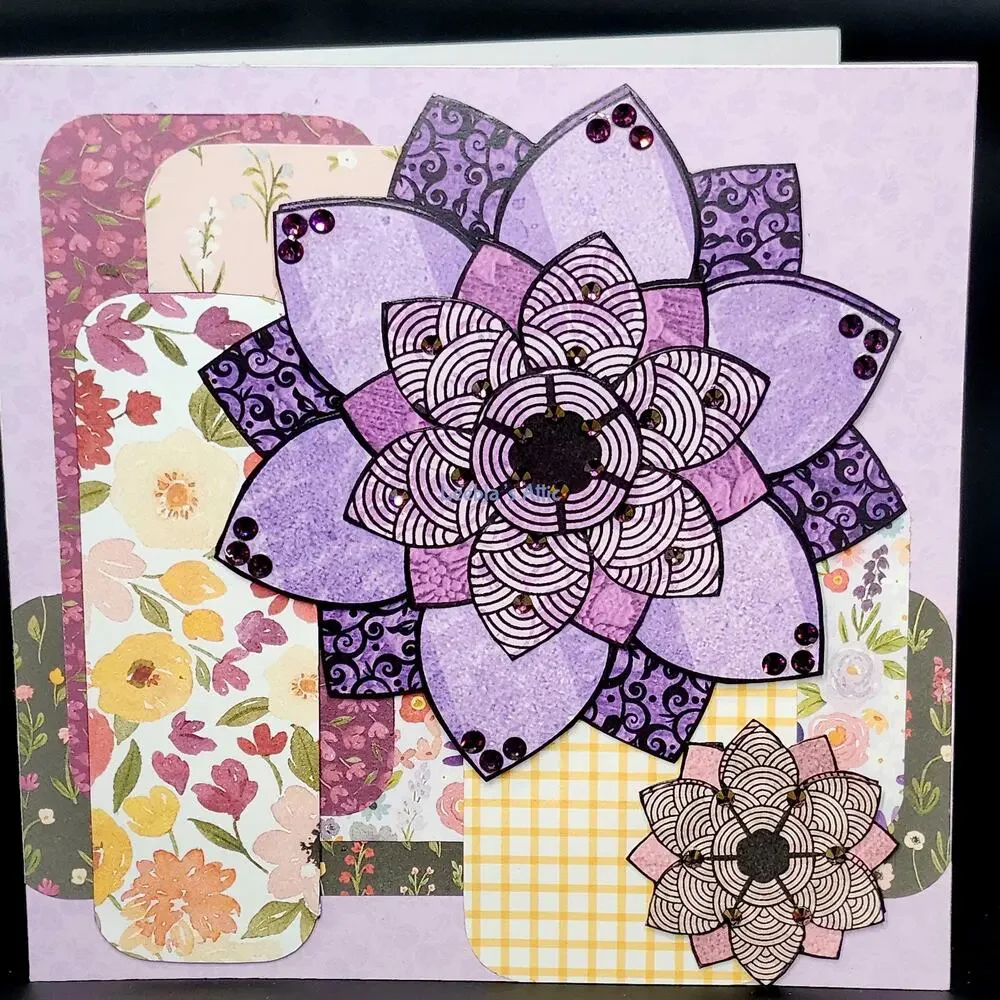 Handmade Dimensional Card - Generic - Birthday - Miss You - Hello - Purple Lotus
